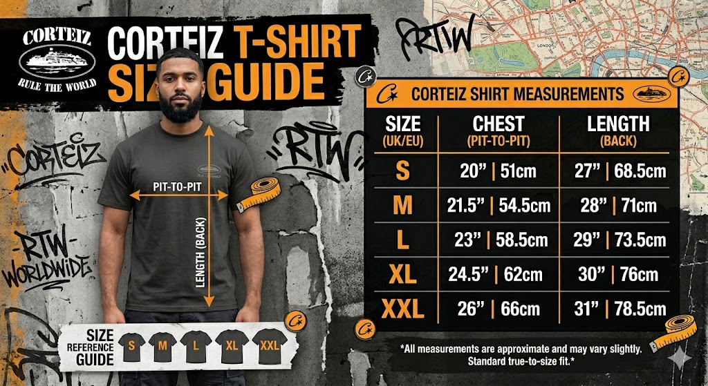corteiz t shirt size guide